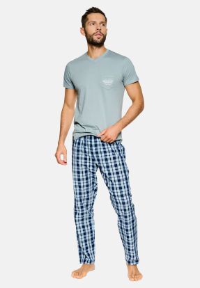 Piżama męska krótki rękaw długie spodnie 39905 szary