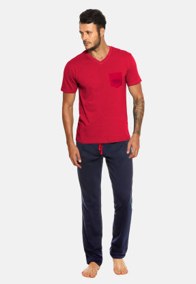 Piżama męska krótki rękaw długie spodnie 37202 czerwony